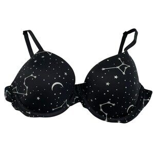 Victorias Secret Pink Womens Constellation Push Up Bra Size 32B Black Stars Sexy